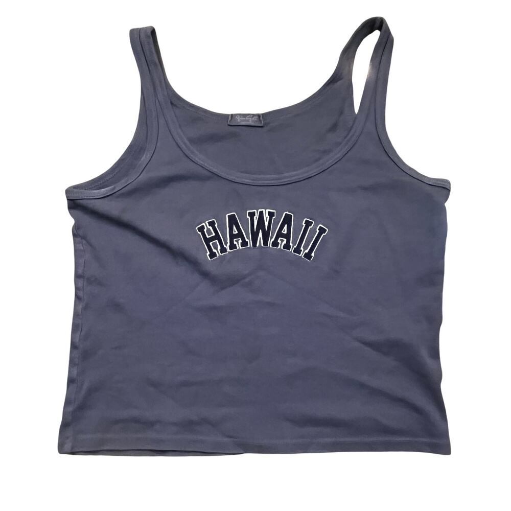 Womens XS Hawaii‎ Crop Tank Purple Graphic Sleeveless Beach Vacation Baby Tee
